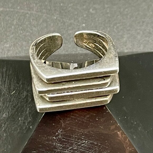 Silver Tone Wrapped Square Front Layered Adjustable Boho Ring #1233 - Picture 3 of 9